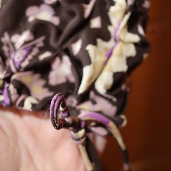 Tory Burch Size 12 Vintage 90s Purple Brown Patchwork Ruched Sleeve Silk - Picture 5 of 11